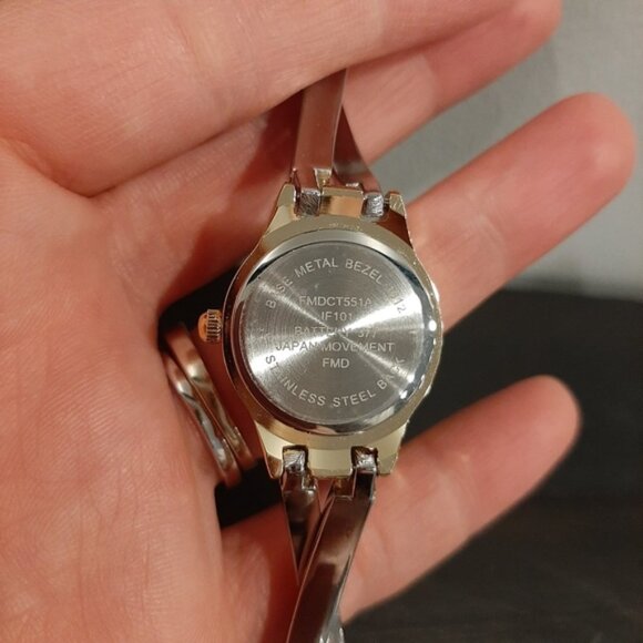 Quartz Wrist Watch Silver Gold Plated Crossover Link Rhinestone Stainless Steel - Picture 10 of 12